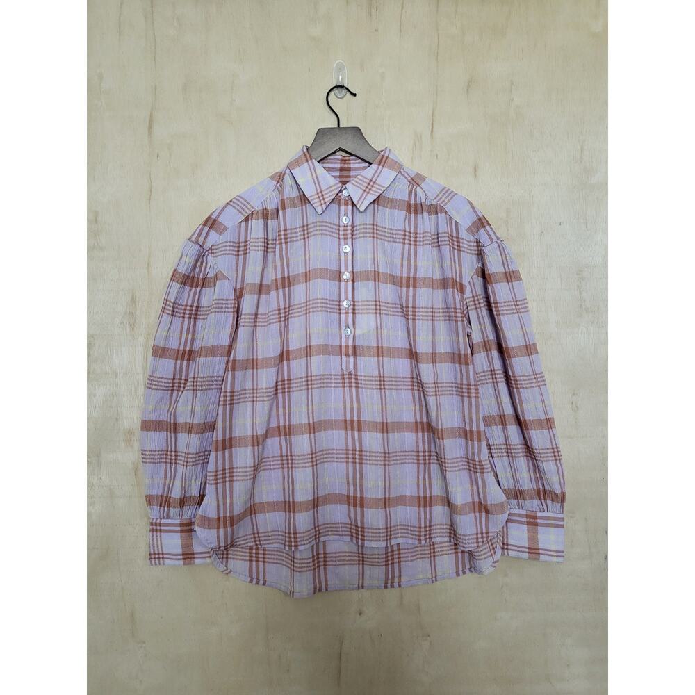Size:S Faherty Womens Olli Button Up Top Small Aroma Plaid Pastel Coastal Beach